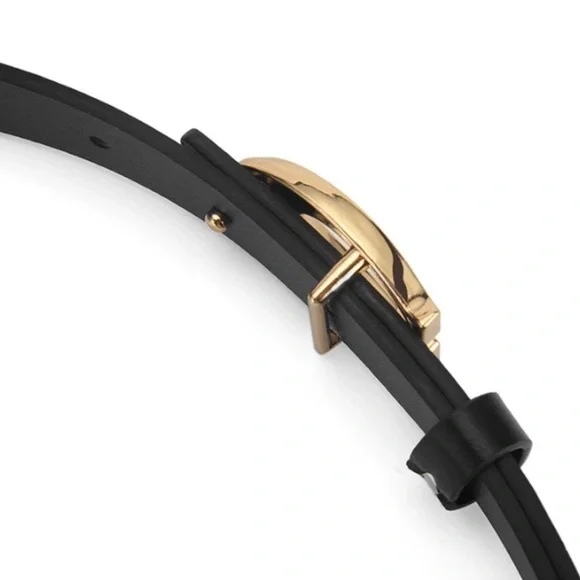 Black Vegan Leather Belt with Gold C Buckle – Fits Waist 28-36 Inches - Classic - Picture 4 of 11